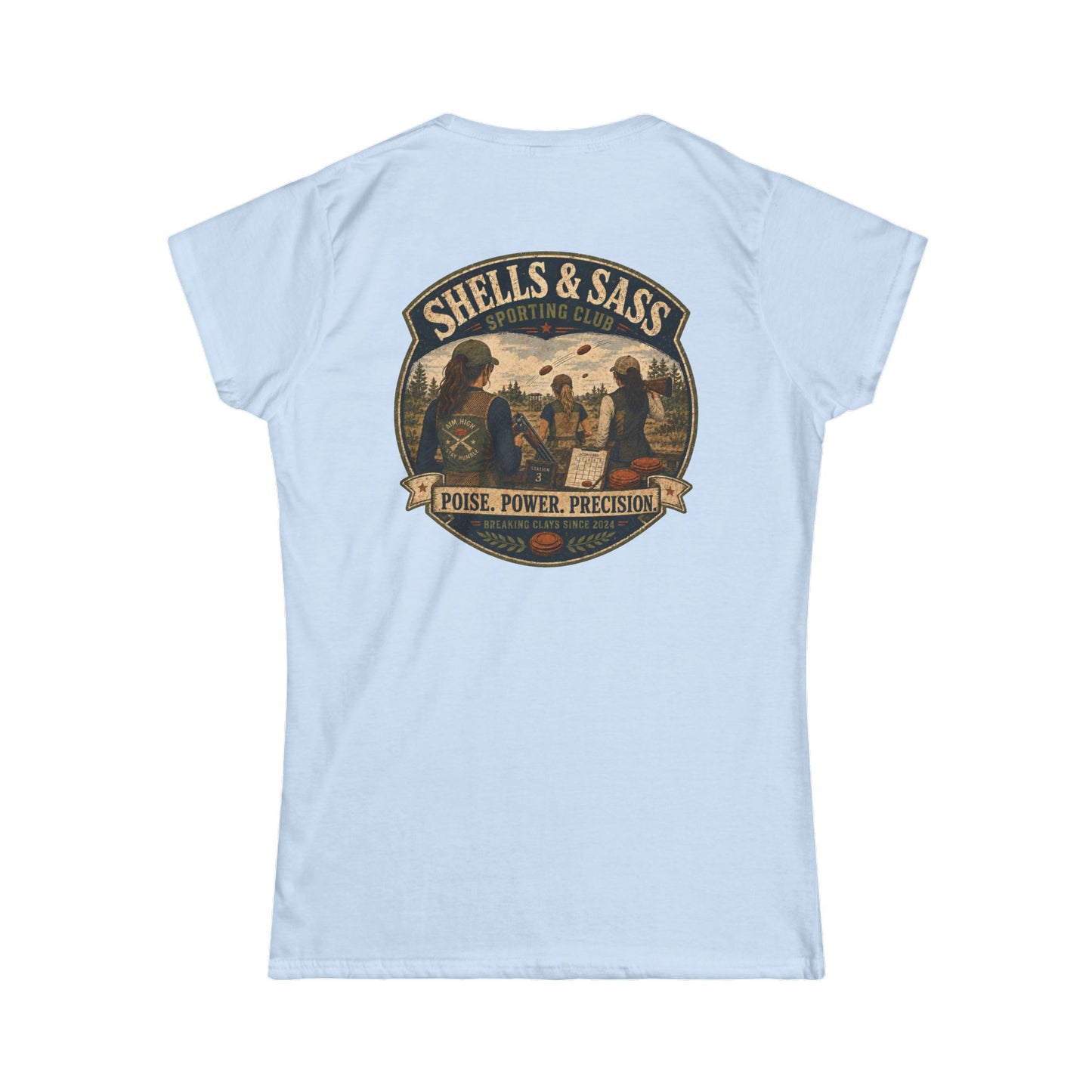 Shells & Sass Shooting Club Tee — "Poise. Power. Precision." Women's T‑Shirt - Top Shot Supplies