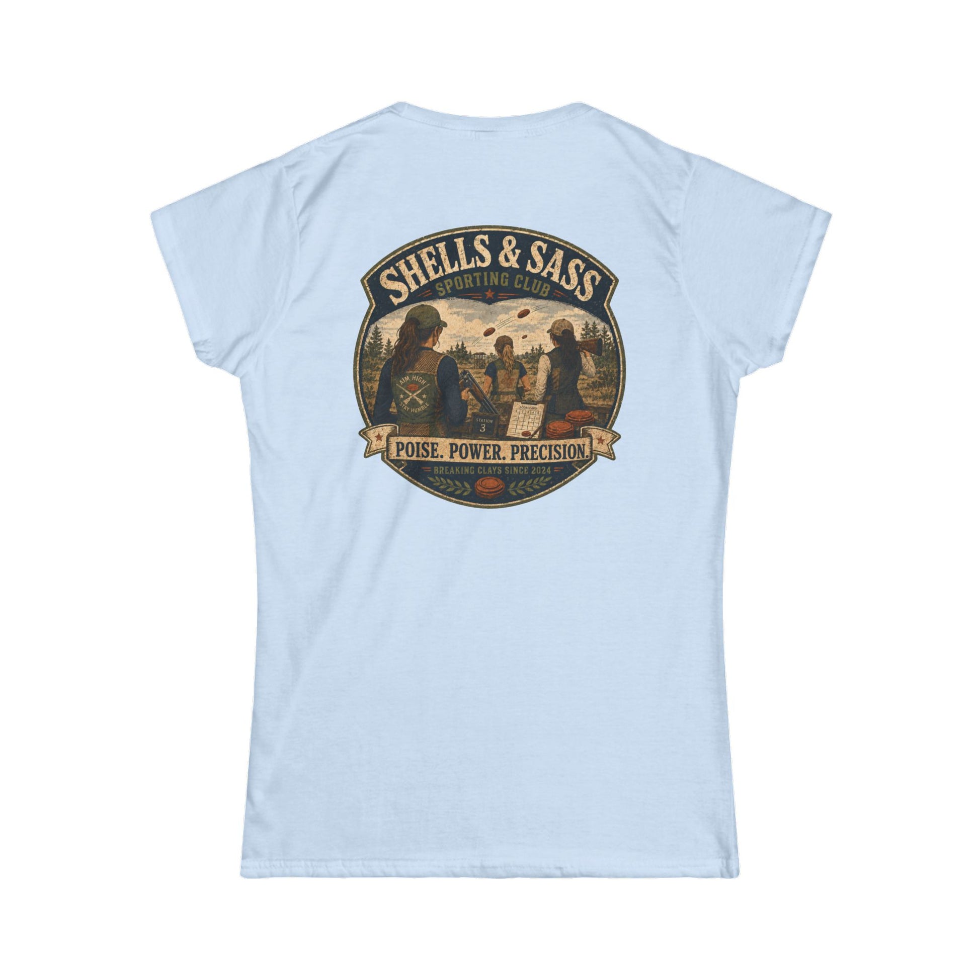 Shells & Sass Shooting Club Tee — "Poise. Power. Precision." Women's T‑Shirt - Top Shot Supplies