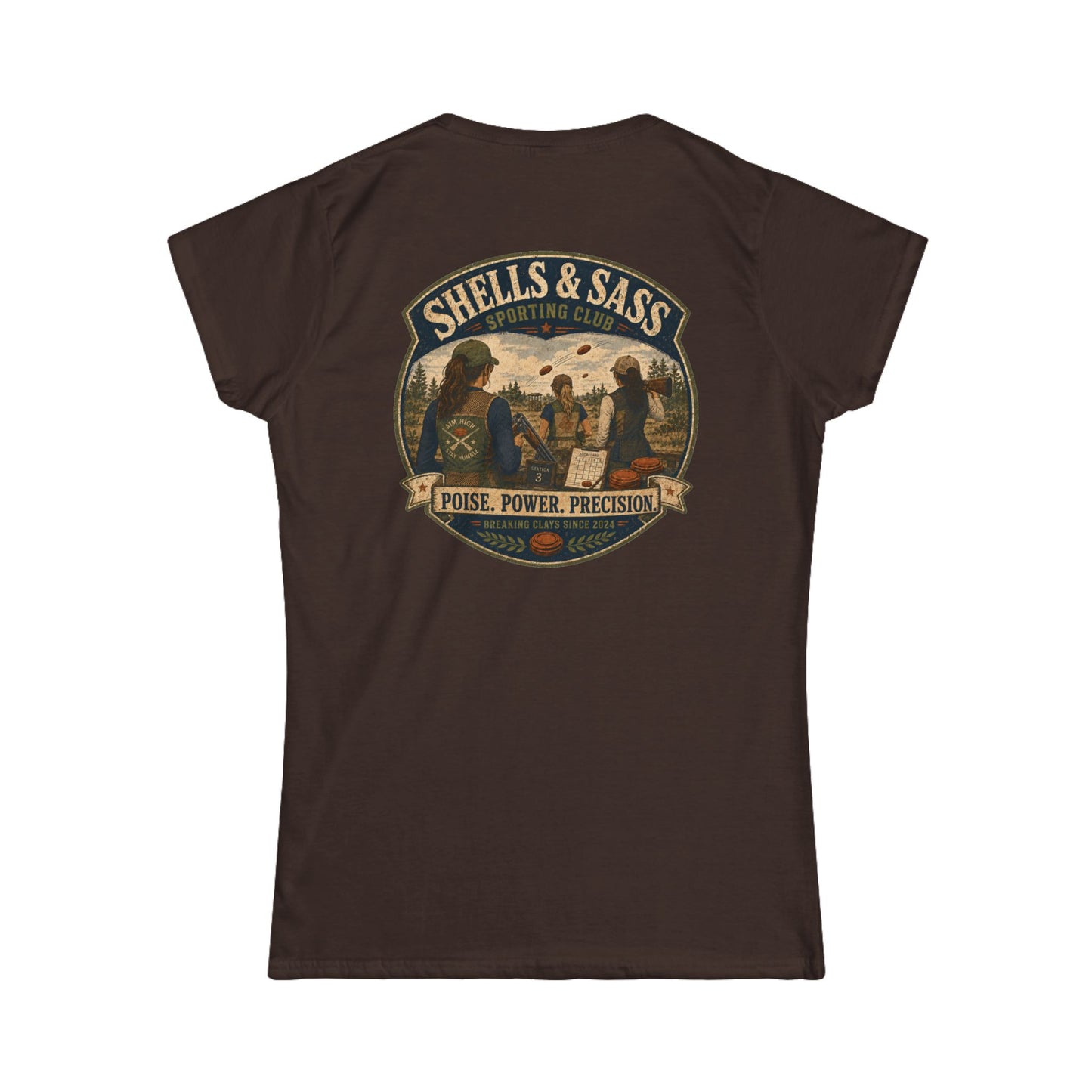 Shells & Sass Shooting Club Tee — "Poise. Power. Precision." Women's T‑Shirt - Top Shot Supplies