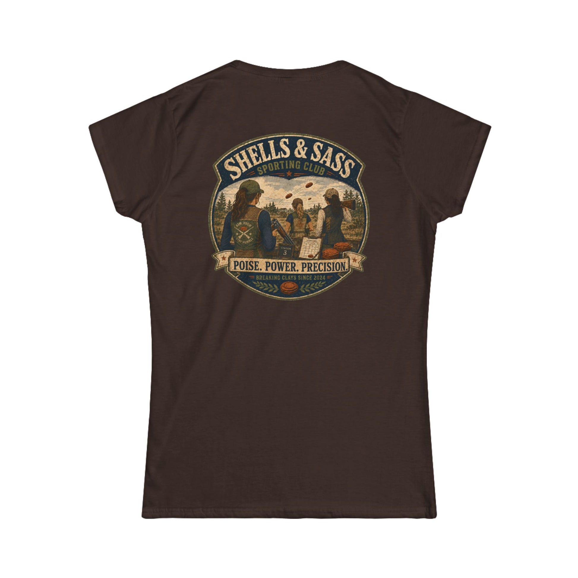 Shells & Sass Shooting Club Tee — "Poise. Power. Precision." Women's T‑Shirt - Top Shot Supplies