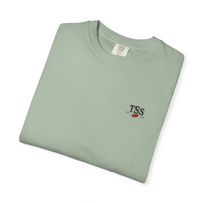 Trap House Social Club trap shooting t-shirt back graphic, five shooters badge design