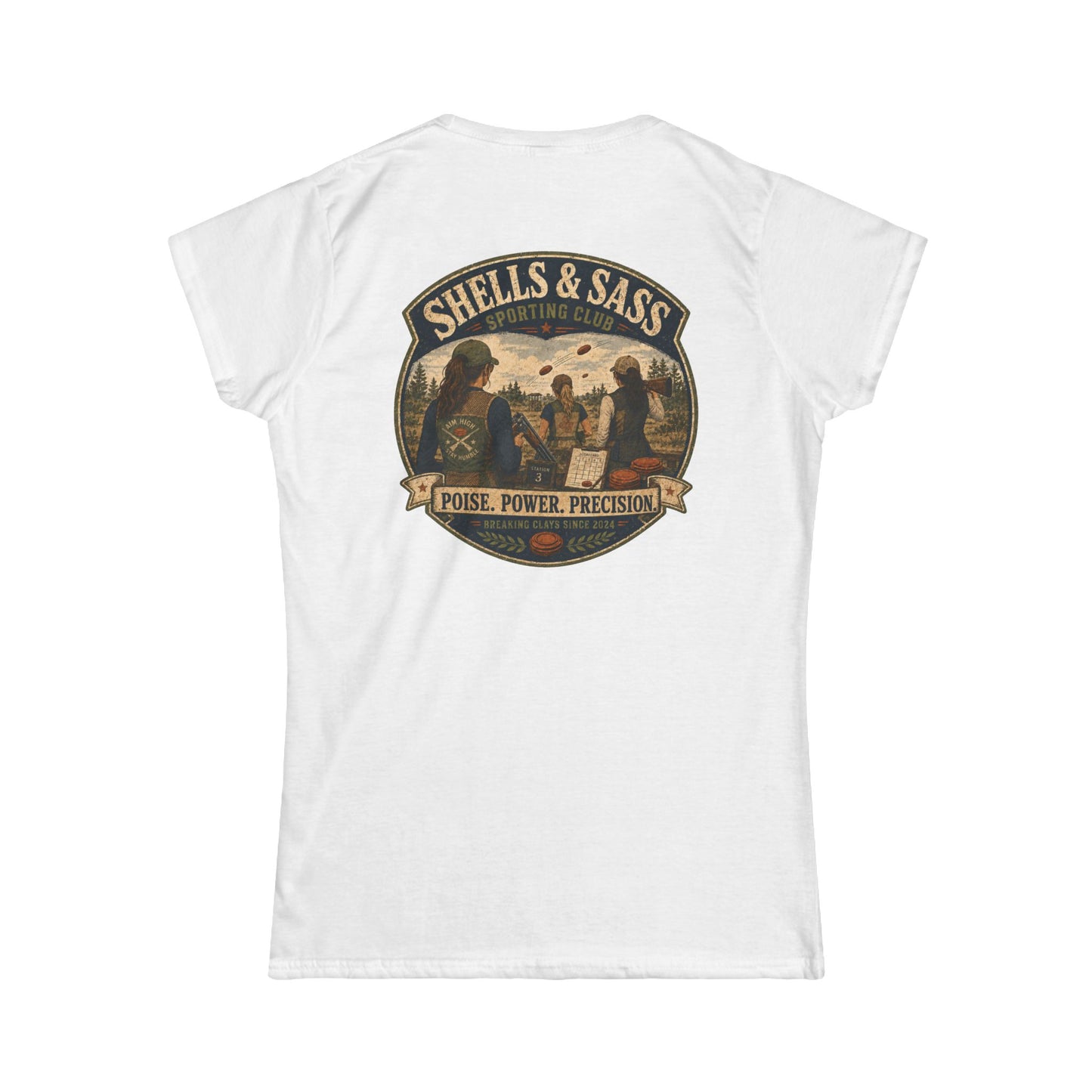 Shells & Sass Shooting Club Tee — "Poise. Power. Precision." Women's T‑Shirt - Top Shot Supplies
