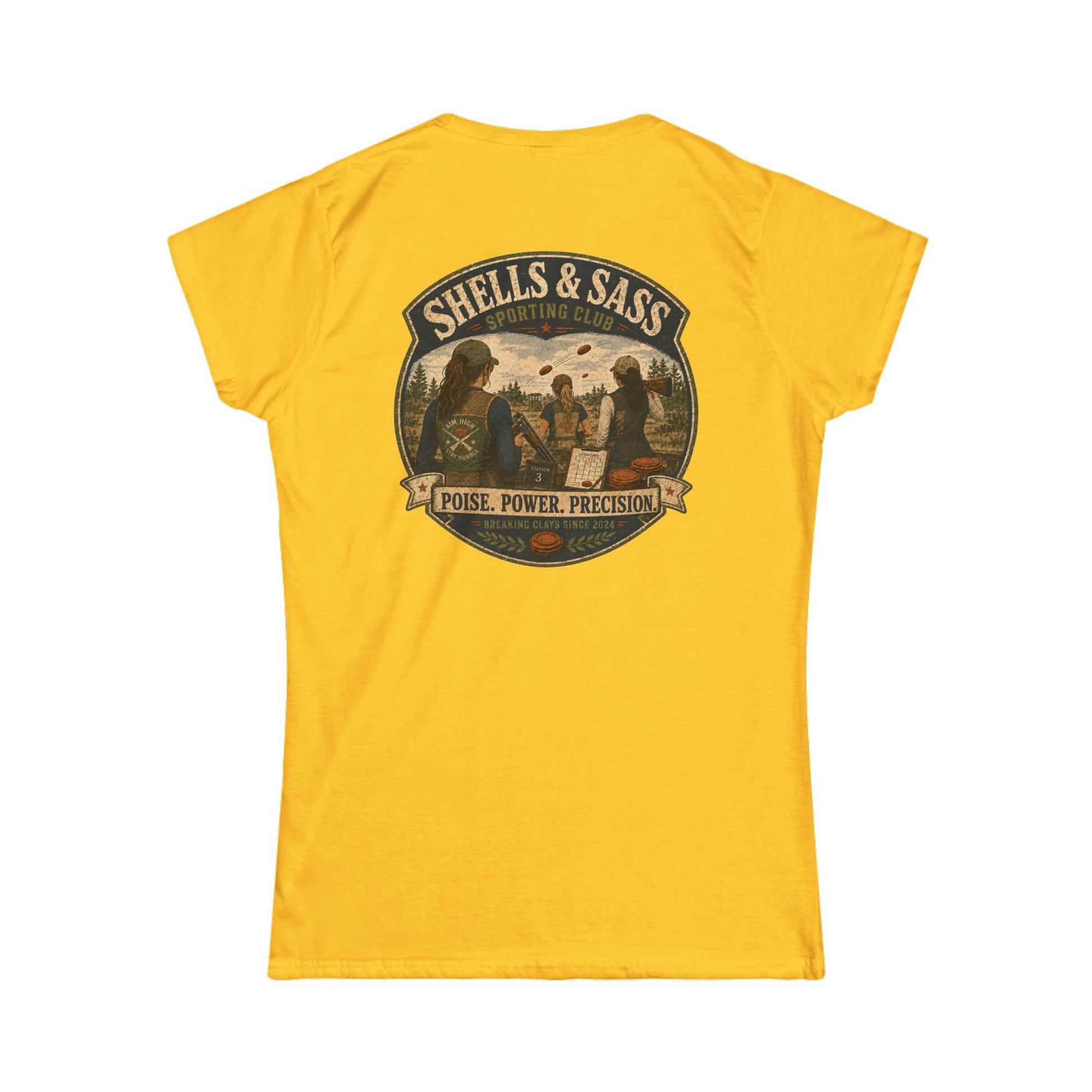 Shells & Sass Shooting Club Tee — "Poise. Power. Precision." Women's T‑Shirt - Top Shot Supplies