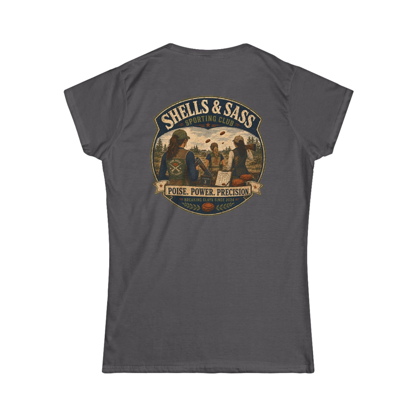 Shells & Sass Shooting Club Tee — "Poise. Power. Precision." Women's T‑Shirt - Top Shot Supplies