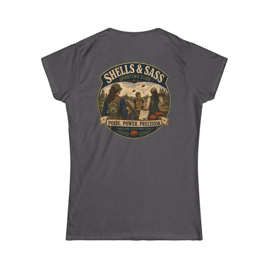 Shells & Sass Shooting Club Tee — "Poise. Power. Precision." Women's T‑Shirt - Top Shot Supplies