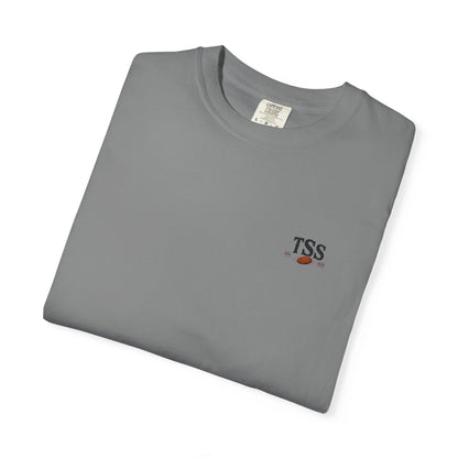 Trap House Social Club trap shooting t-shirt back graphic, five shooters badge design