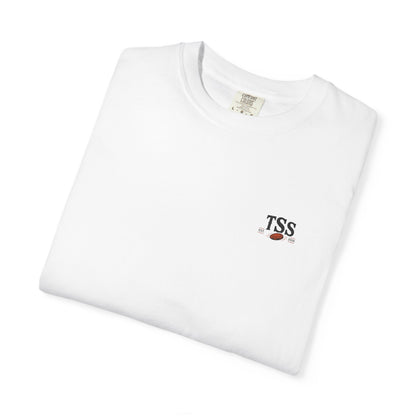 Trap House Social Club trap shooting t-shirt back graphic, five shooters badge design