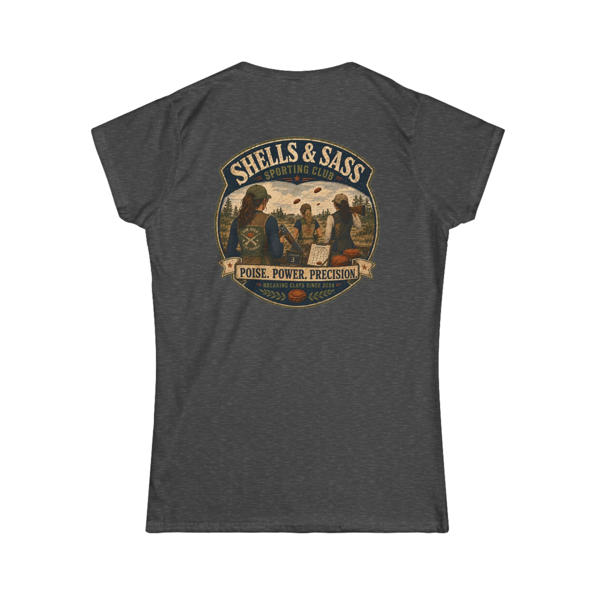 Shells & Sass Shooting Club Tee — "Poise. Power. Precision." Women's T‑Shirt - Top Shot Supplies