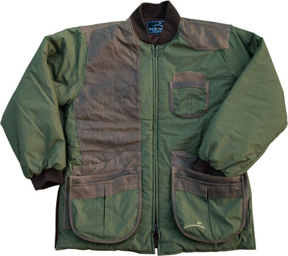 Wild Hare Cold Weather Shooting Coat - Olive with Brown Distressed Leather