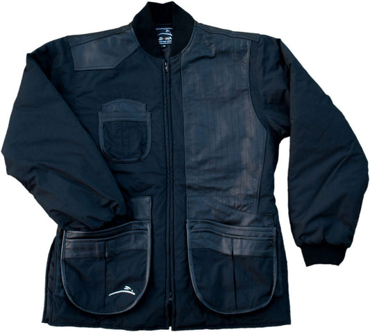 Wild Hare Cold Weather Shooting Coat – Black w/ Black Leather - Top Shot Supplies