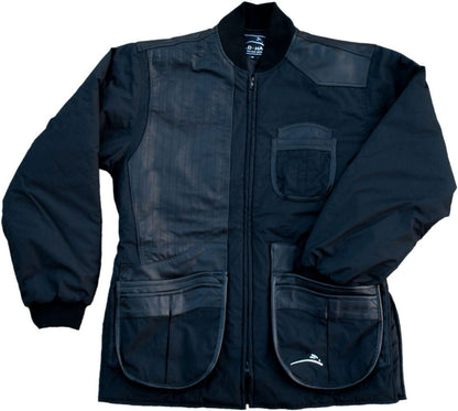 Wild Hare Cold Weather Shooting Coat – Black w/ Black Leather - Top Shot Supplies