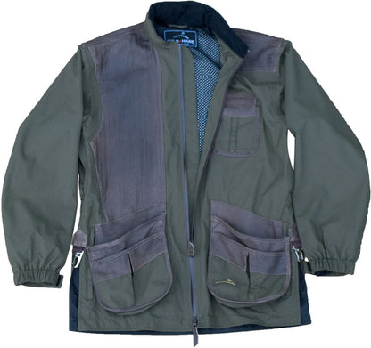 Wild Hare Hydro - Elite Waterproof Shooting Jacket – Olive w/ Brown Distressed Leather - Top Shot Supplies